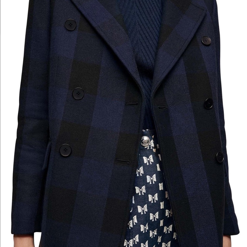 NWT $525 MAJE GOLDAN COAT in a Black / Navy Checkered Print - size 34 / US XS! - Picture 6 of 9